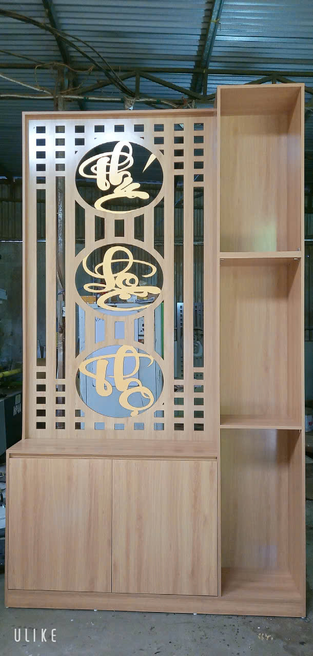 Vách ngăn bình phong kiêm tủ rượu Phúc lộc thọ gỗ mdf phủ min HUCHU vn01
