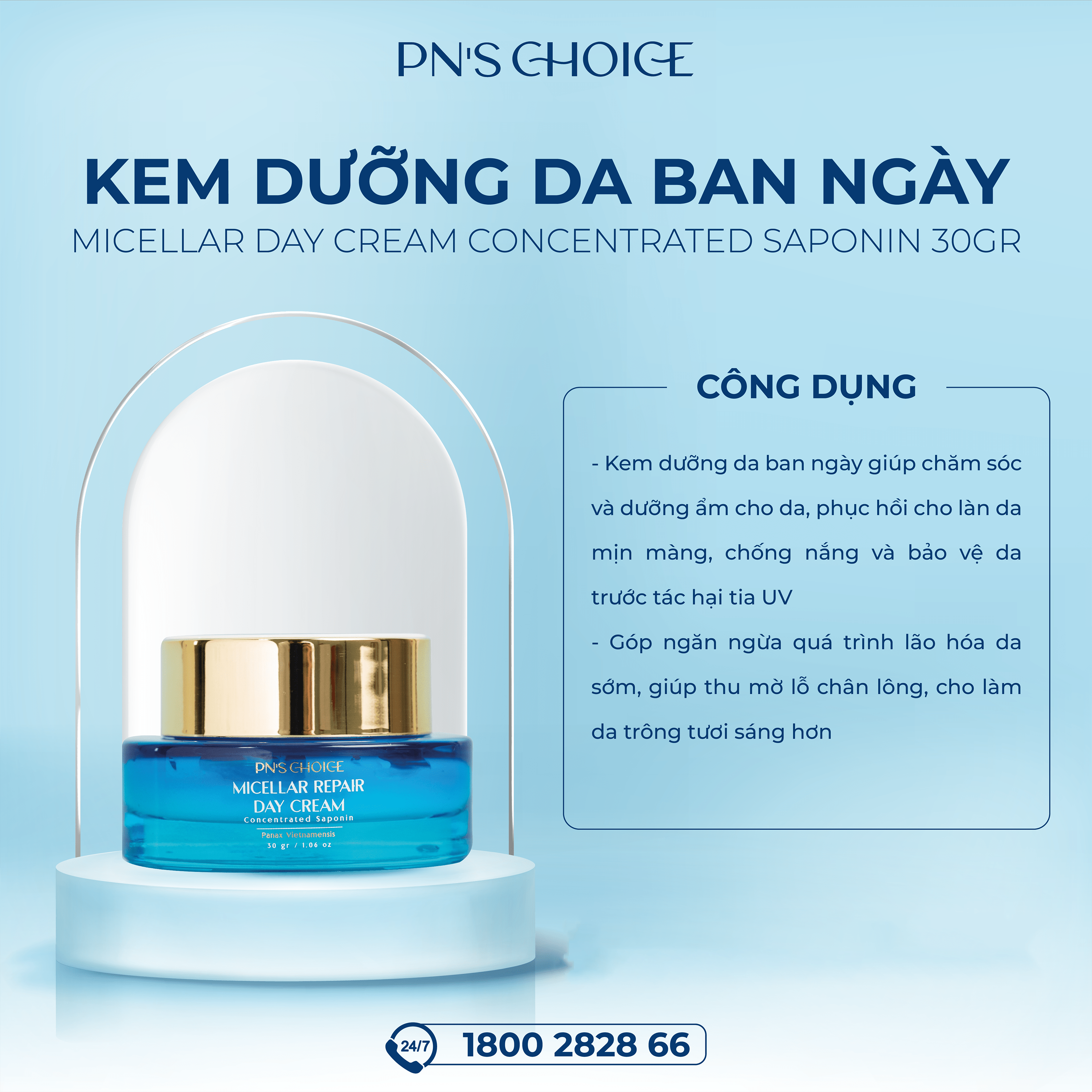 Kem dưỡng da ban ngày Micellar Repair Day Cream Concentrated Saponin 30g
