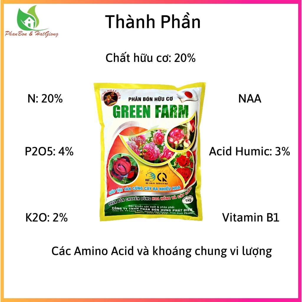 Phân Bón Hữu Cơ Hoa Hồng Phân Bón Hoa Hồng, Cây Cảnh GREEN FARM Gói 1kg - Shop Phân Bón và Hạt Giống