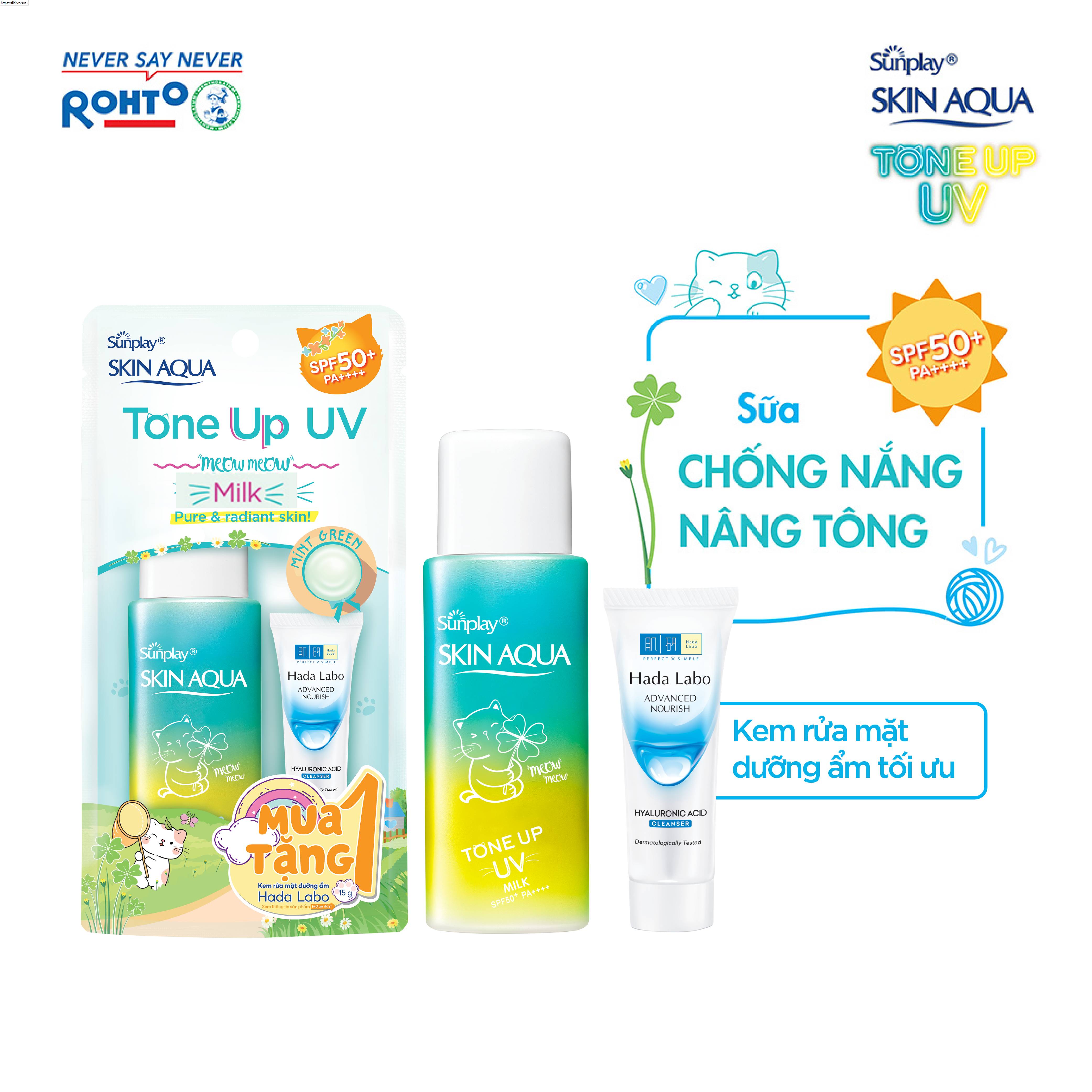 Sữa chống nắng nâng tông dành cho da dầu/hỗn hợp Sunplay Skin Aqua Tone Up UV Milk (Mint Green) (dành cho da sáng, có khuyết điểm đỏ) (50g)