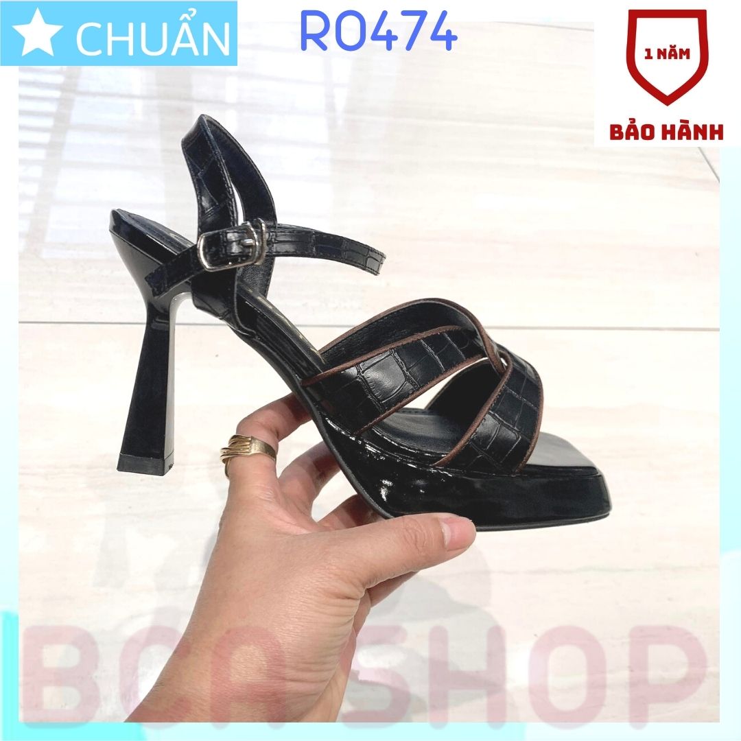 Giày cao gót nữ 8p RO474 ROSATA tại BCASHOP hở mũi có quai sau, vân cách điệu, có viền khác màu nổi bật - màu đen