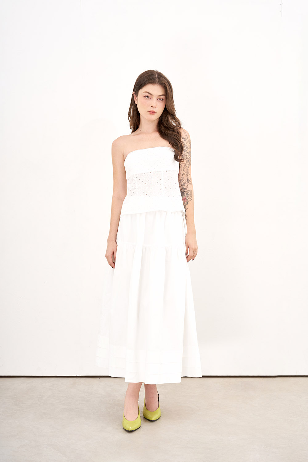 DOTTIE - Chân váy midi vải poplin - Trắng - S0178