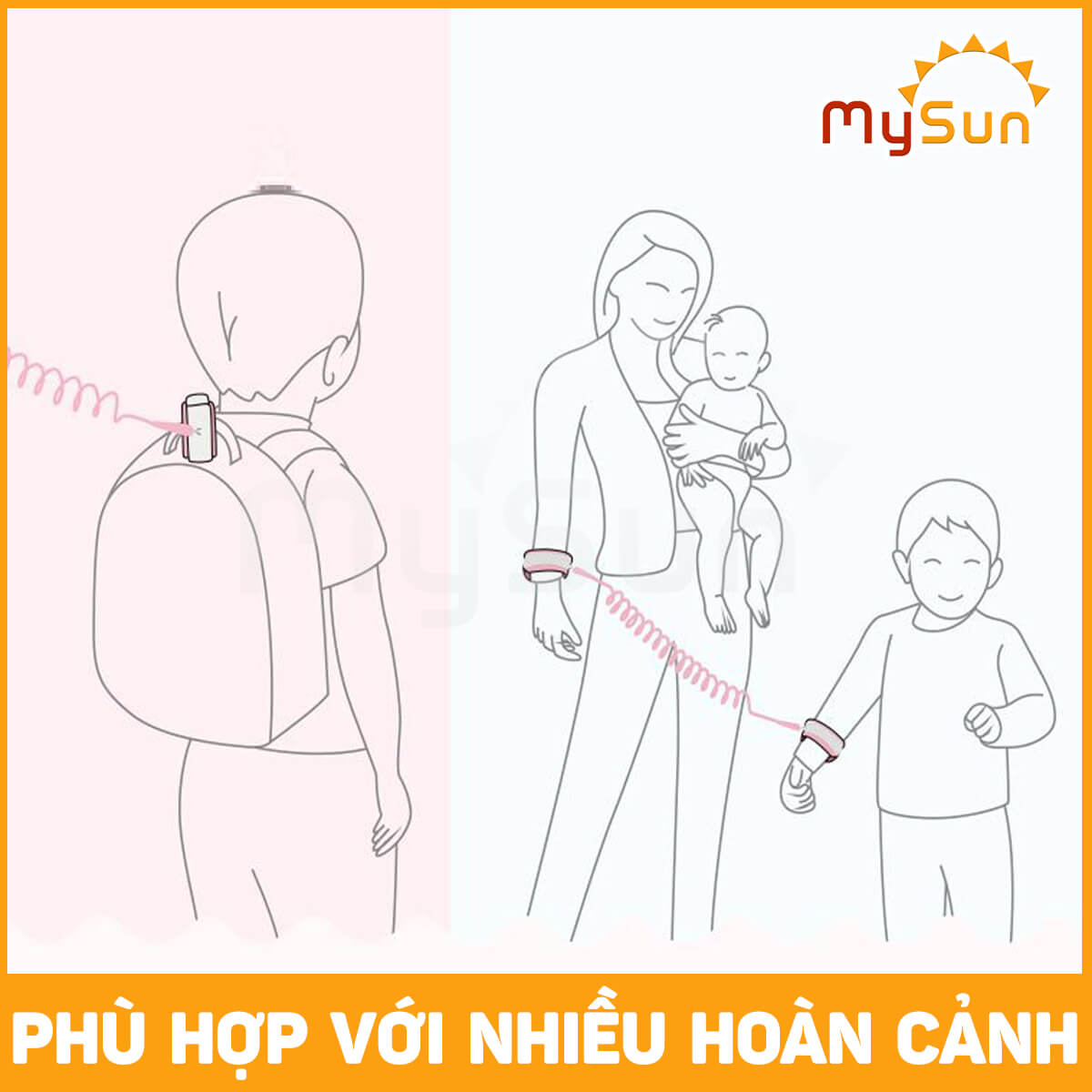 Dây đai vòng đeo tay dắt bé đi dạo, phản quảng có khóa an toàn chống lạc cho trẻ em MySun