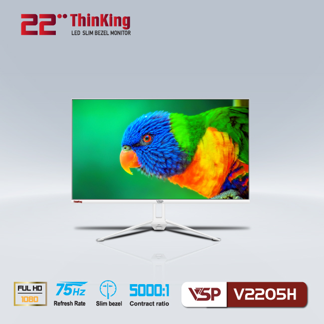 Màn hình máy tính 22inch VSP V2205H [TRẮNG] (21.45&quot; VA FHD 75Hz, HDMI+VGA+Audio 3.5) - Hàng chính hãng TECH VISION phân phối