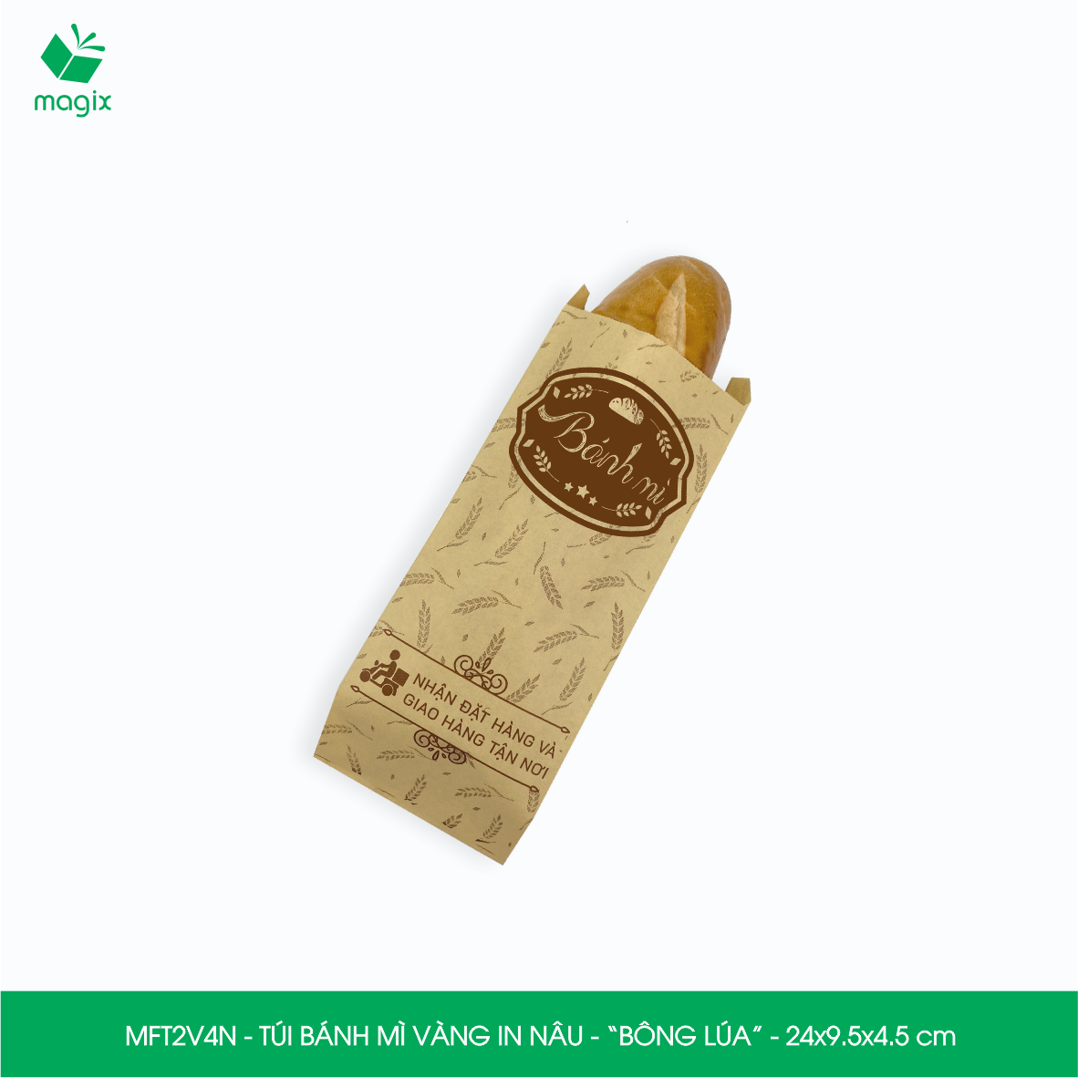 MFT2V4N - 24x9.5x4.5 cm - 100 túi giấy đựng bánh mì, túi đựng thức ăn mang đi, túi take away