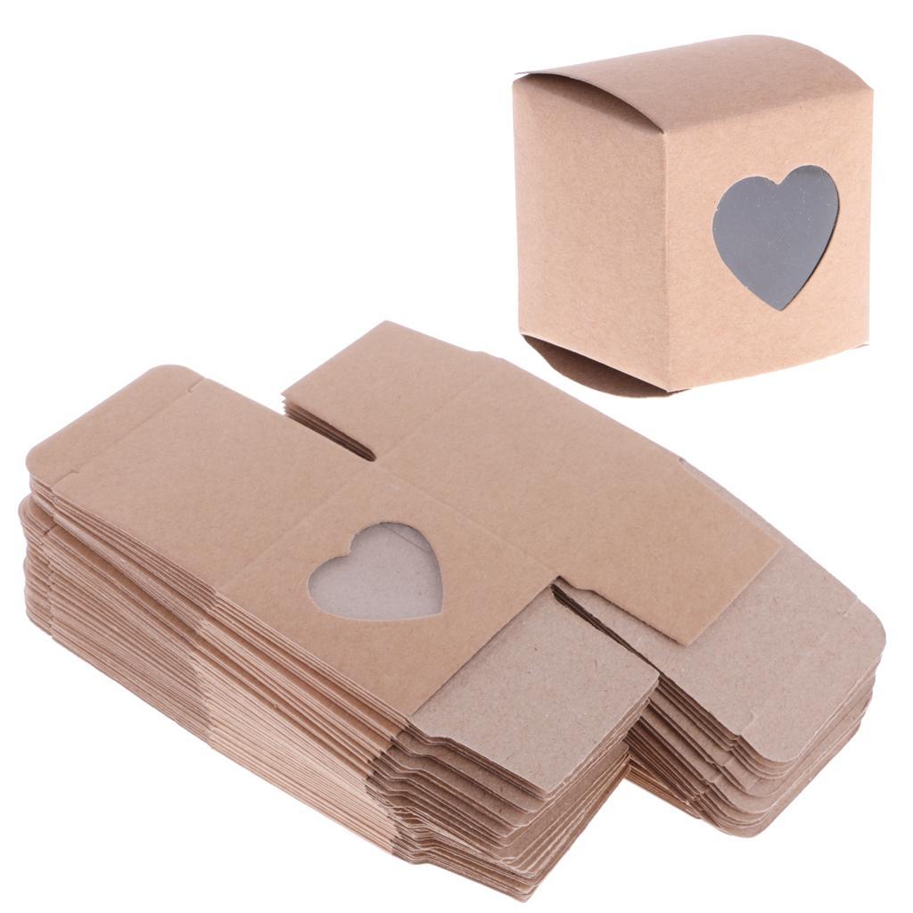 2X 50 Pieces DIY Kraft Rustic Candy Gift Boxes Heart Window Decor Wedding Favor
