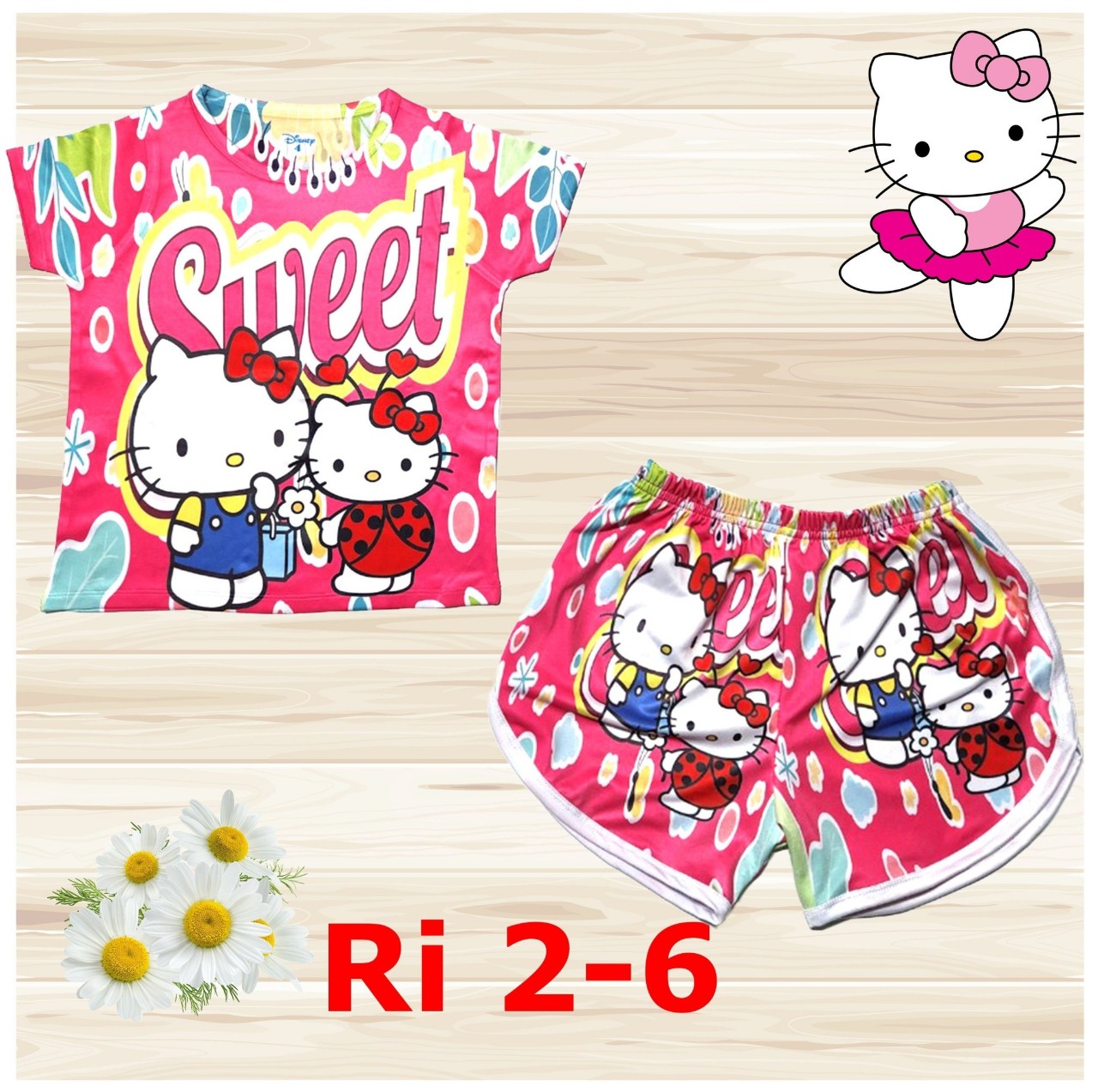 Đồ bộ bé gái, bộ cộc tay cho bé gái hình Hello kitty size 8-20KG chất thun lạnh Thái cực mềm mát