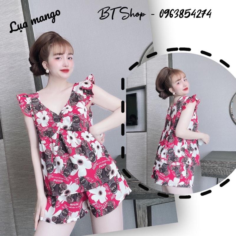Đồ ngủ lụa mango tay cánh tiên quần đùi hoạ tiết freesize 42-57kg