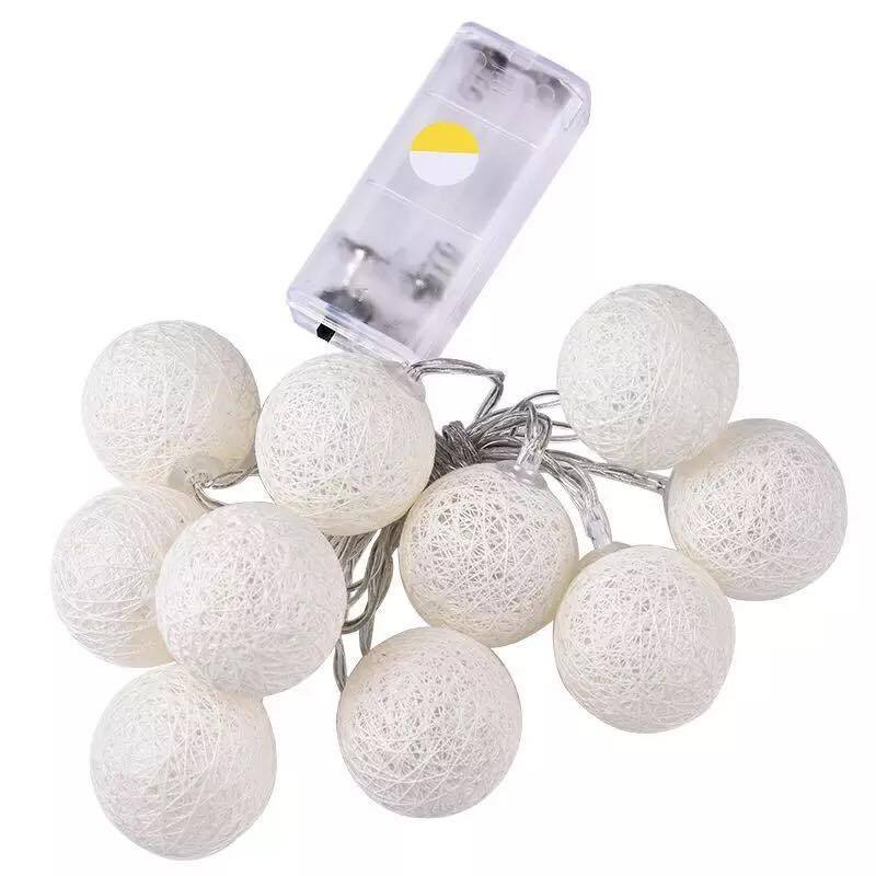 Dây đèn led 20 bóng cầu cotton nhiều màu trang trí phòng ngủ, sinh nhật, sự kiện, nhà hàng, khách sạn (tặng kèm pin tiểu AA)