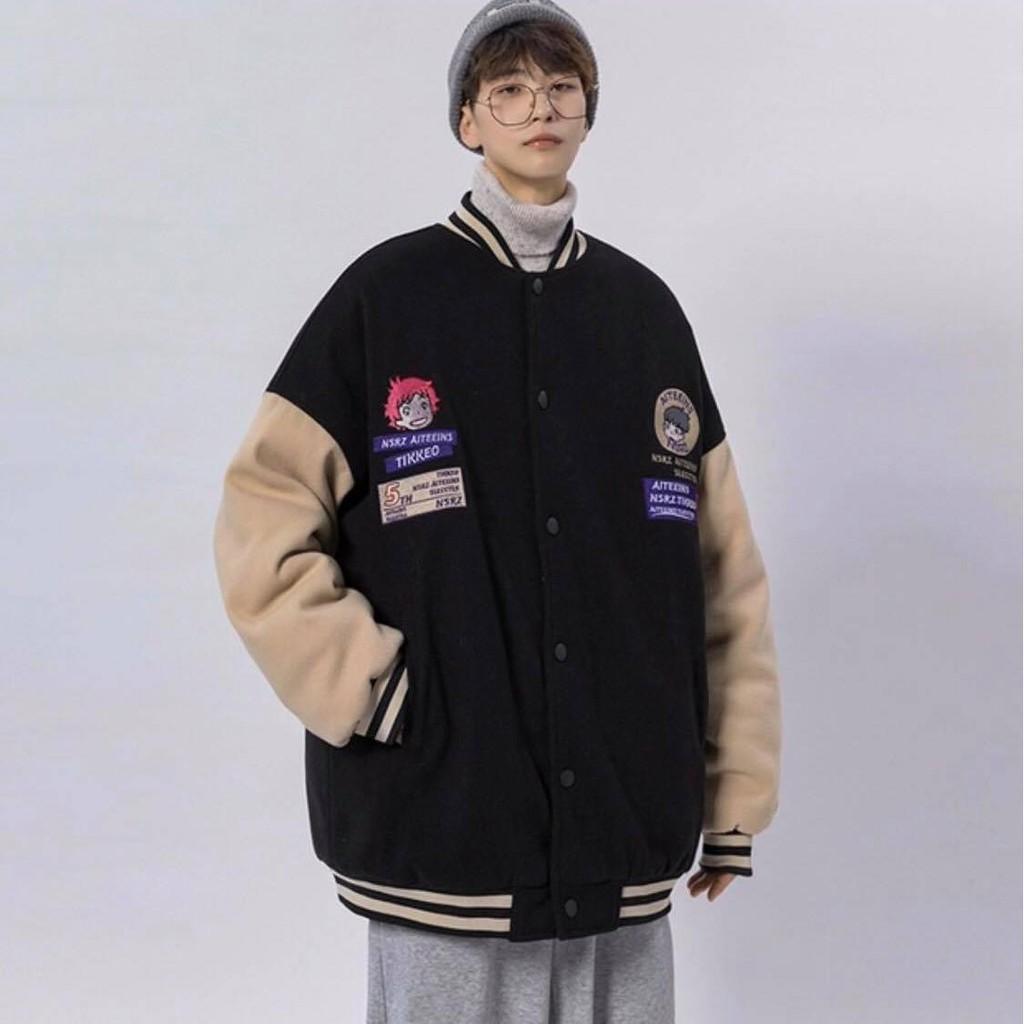 Áo khoác bomber nam nữ nỉ oversize tikkeo Áo bomber form rộng Áo khoác bóng chày unisex - Gin Store