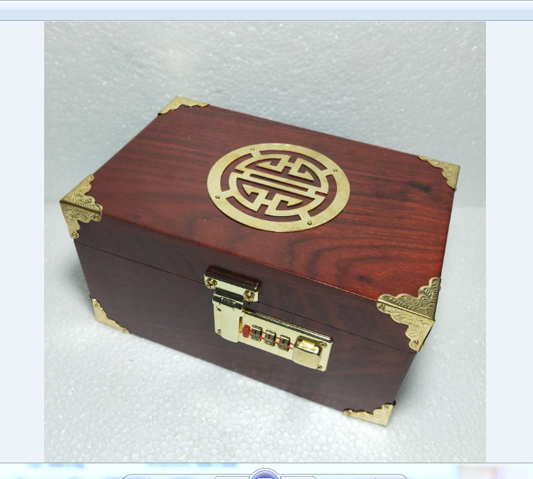 Hộp đựng con dấu - hộp trang sức gỗ hương mặt chữ thọ vàng size 19cm khóa mã số cao cấp