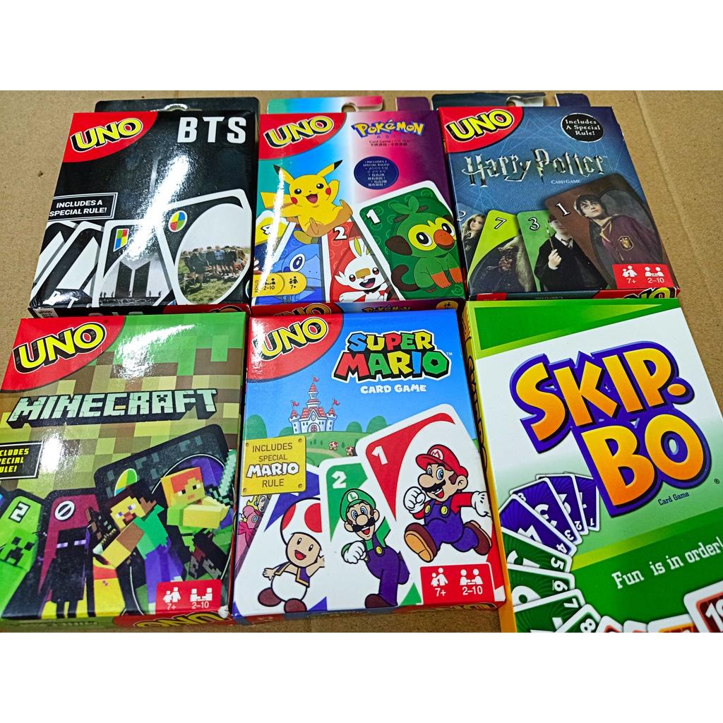 (11 LOẠI) Bộ bài trò chơi Uno Cơ Bản Uno Classic, Wild, Skip Bo, Flip, Phase 10, DOS, BTS, Harry Porter,Super Mario,Uno