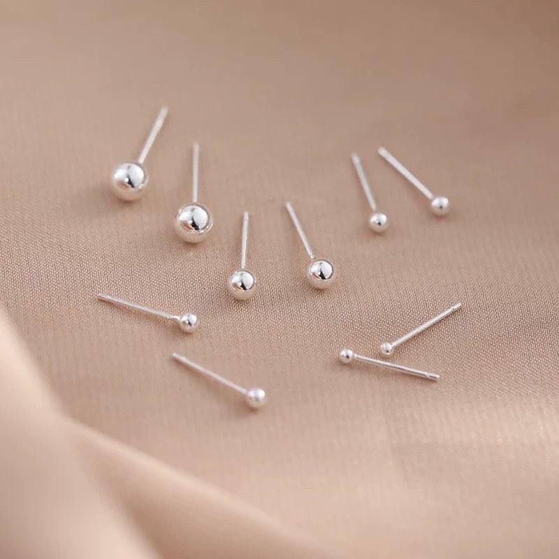 Bông tai nụ bi bạc ta chất liệu bạc ta chốt sát tai có nhiều size lựa chọn trang sức Bạc Quang Thản