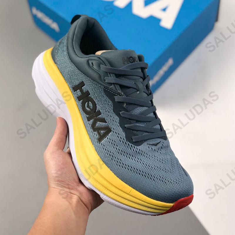 HOKA Chạy Bộ Bondi 8 Chống Trơn Trượt Hấp Thụ Sốc Thoáng Khí Đường Chạy Bộ Nam Ngoài Trời Chạy Bộ Giày Thể Thao Nữ Color: Grey blue Shoe Size: 36