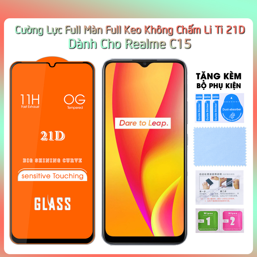 Kính Cường Lực 21D Cho Realme C15 Full Keo Màn Hình SIÊU BỀN, SIÊU CỨNG- Hàng Chính Hãng