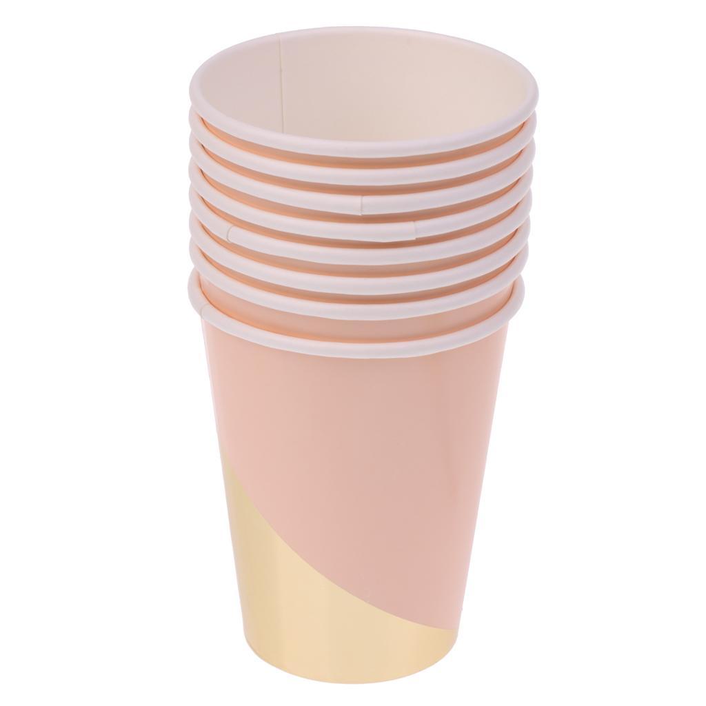 8 Pieces Pink Paper Cups Gold Pattern Birthday Party Tableware Catering Cups