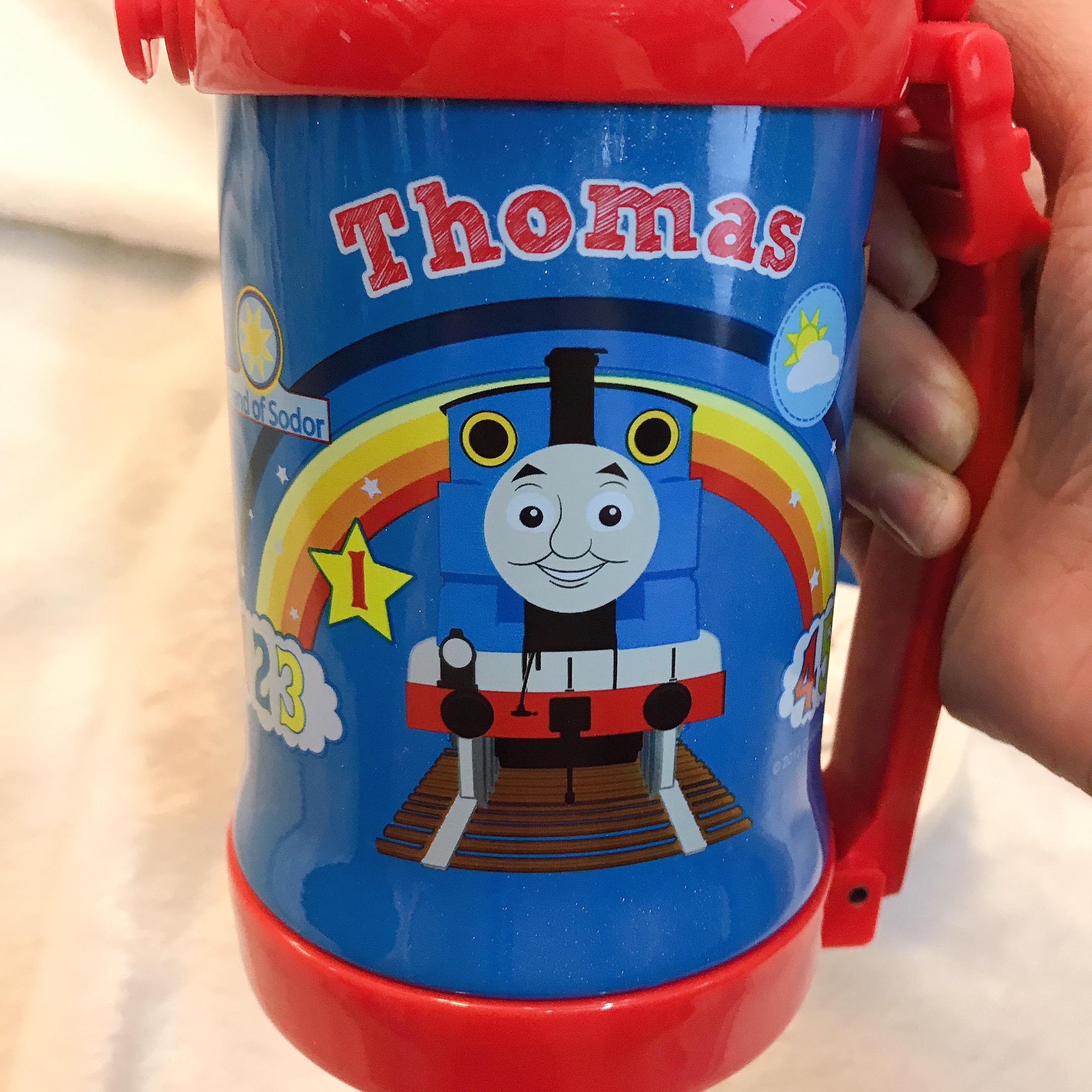 Bình nước giữ nhiệt 2 nắp hình xe lửa Thomas cầu vồng màu xanh dương cho trẻ em, bé trai  - TM4346