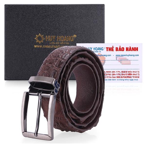 Dây nịt nam da cá sấu Huy Hoàng gai đuôi 4P đầu kim màu nâu đất HT4836