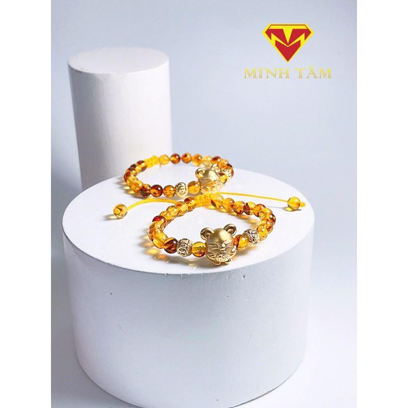 Vòng tay hổ phách con giáp Chuột bạc mạ vàng cho bé Minh Tâm Jewelry