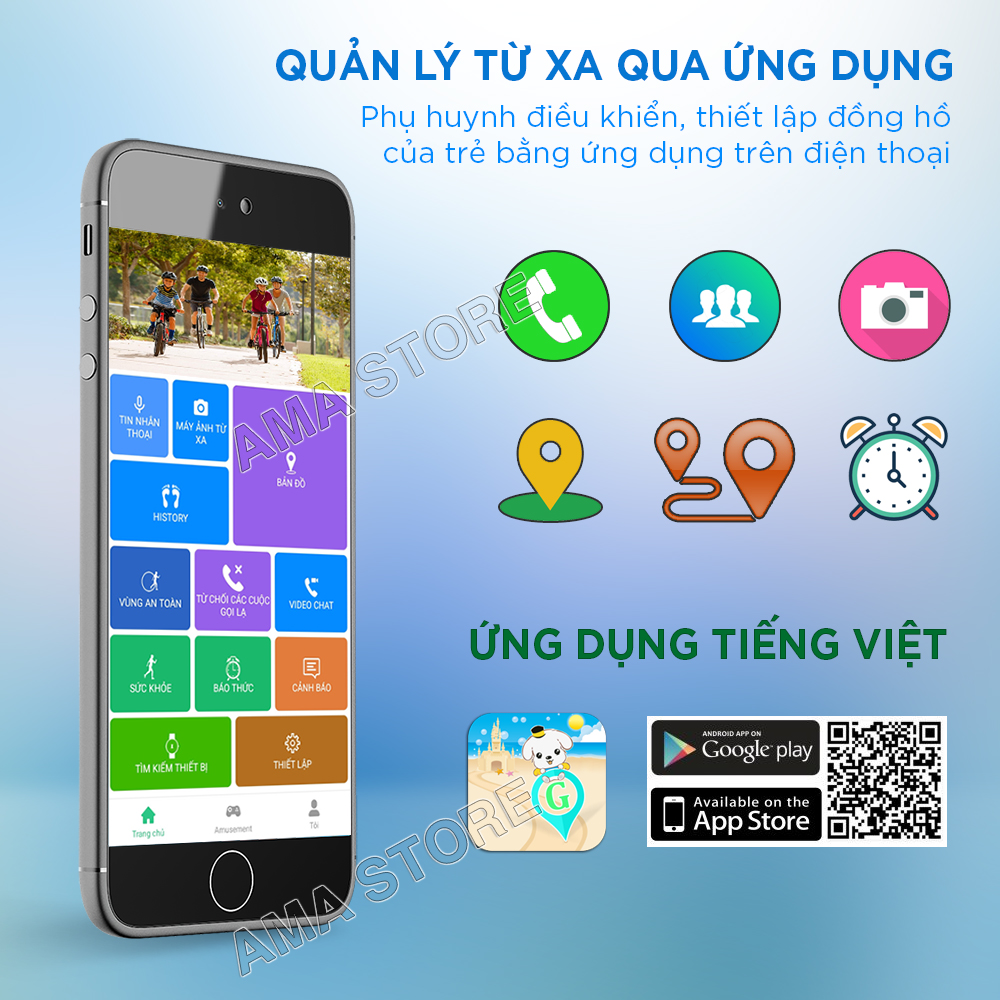 Đồng hồ Thông minh AMA Watch D42 có CHPlay xem được Youtube Gắn sim 4G Định vị Kép GPS Wifi Hàng Chính Hãng