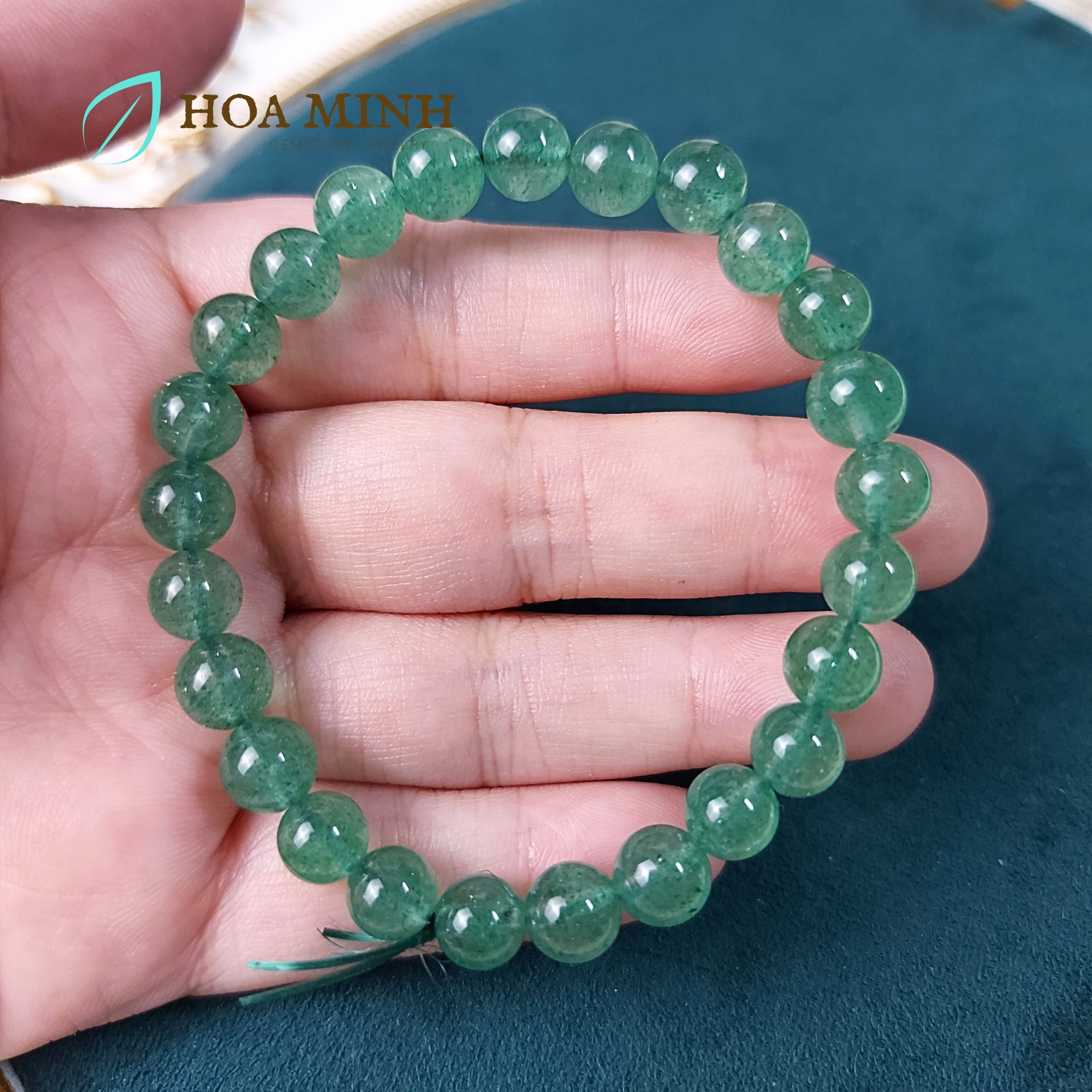 Vòng tay đá Thạch Anh Dâu Xanh size hạt 7.5 li, hợp mệnh Mộc Hỏa