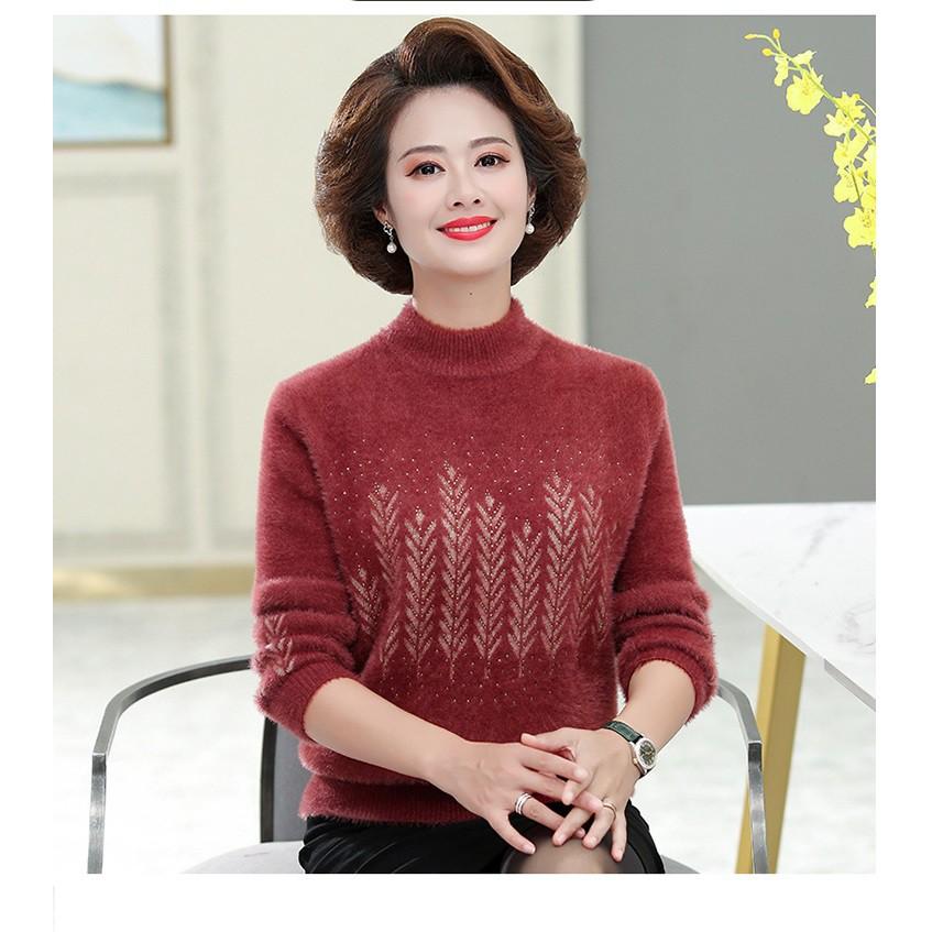 Áo len nữ trung niên cao cấp, áo len cho người già chất  len gấm cực mềm mịn,  len lúa