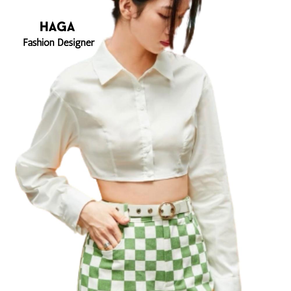 Áo sơ mi croptop dài tay HAGA cổ áo polo SM67