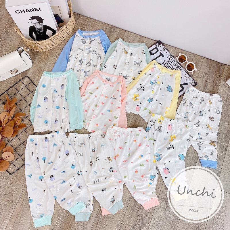 Bộ dài tay khuy giữa Minky chất vải peptit siêu mềm mịn cho bé trai/bé gái- Bộ dài tay Unchi peptit
