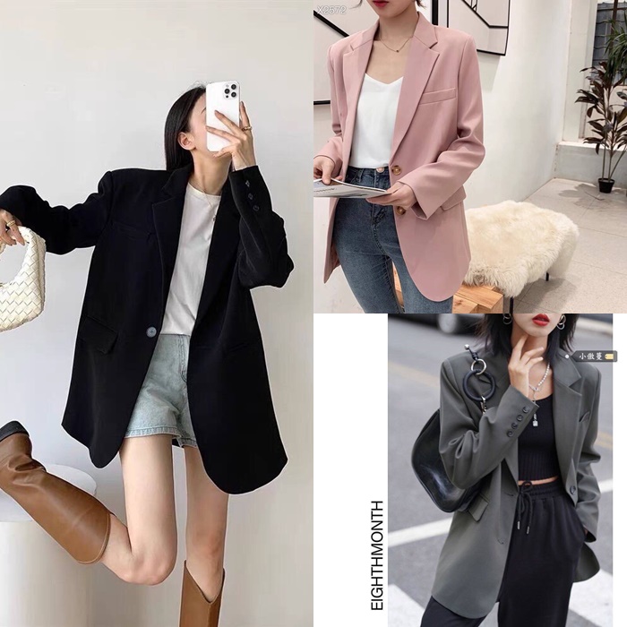 ÁO KHOÁC BLAZER SUÔNG TRƠN TAY DÀI FORM RỘNG BASIC CƠ BẢN NỮ DẠO PHỐ DỰ TIỆC CÔNG SỞ