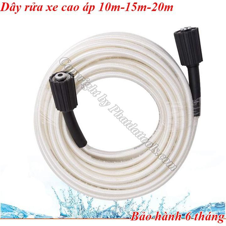 Cuôn dây rửa xe cao áp 10m-15m-20m cho máy rửa xe-Tặng kèm khớp nối dài dây rửa xe-Màu Trắng