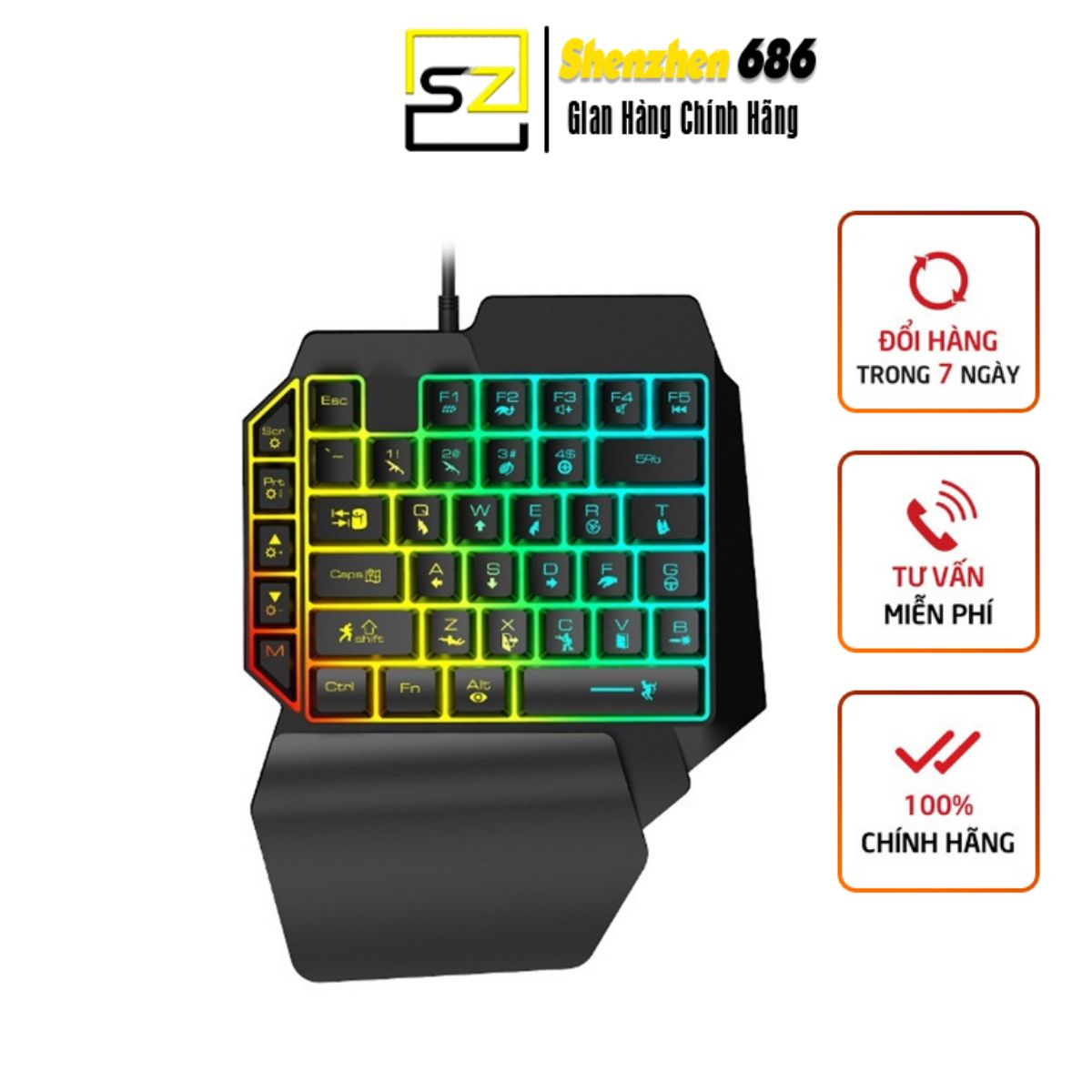Bàn phím chơi game 1 tay K15/C9 chơi game Pubg, Rules of Survival, Free Fire trên điện thoại, máy tính bảng, Laptop và PC - Hàng Chính Hãng