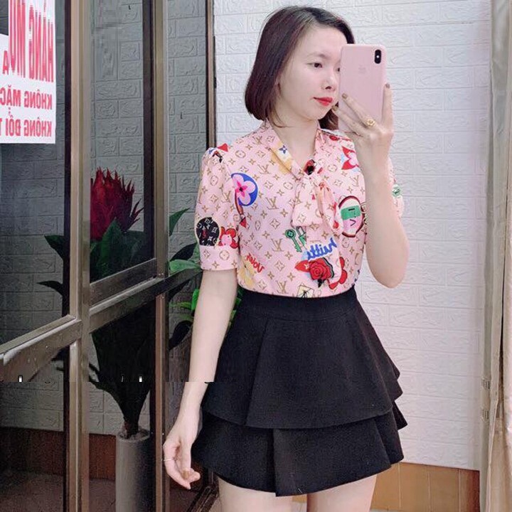 Chân váy ngắn xòe chân váy tầng 2 tầng cạp chun (có lót quần trong) CV54