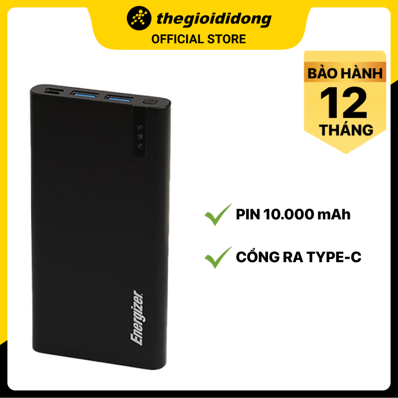 Pin sạc dự phòng Polymer 10.000 mAh Type C PD QC3.0 Energizer UE10047PQ - Hàng chính hãng