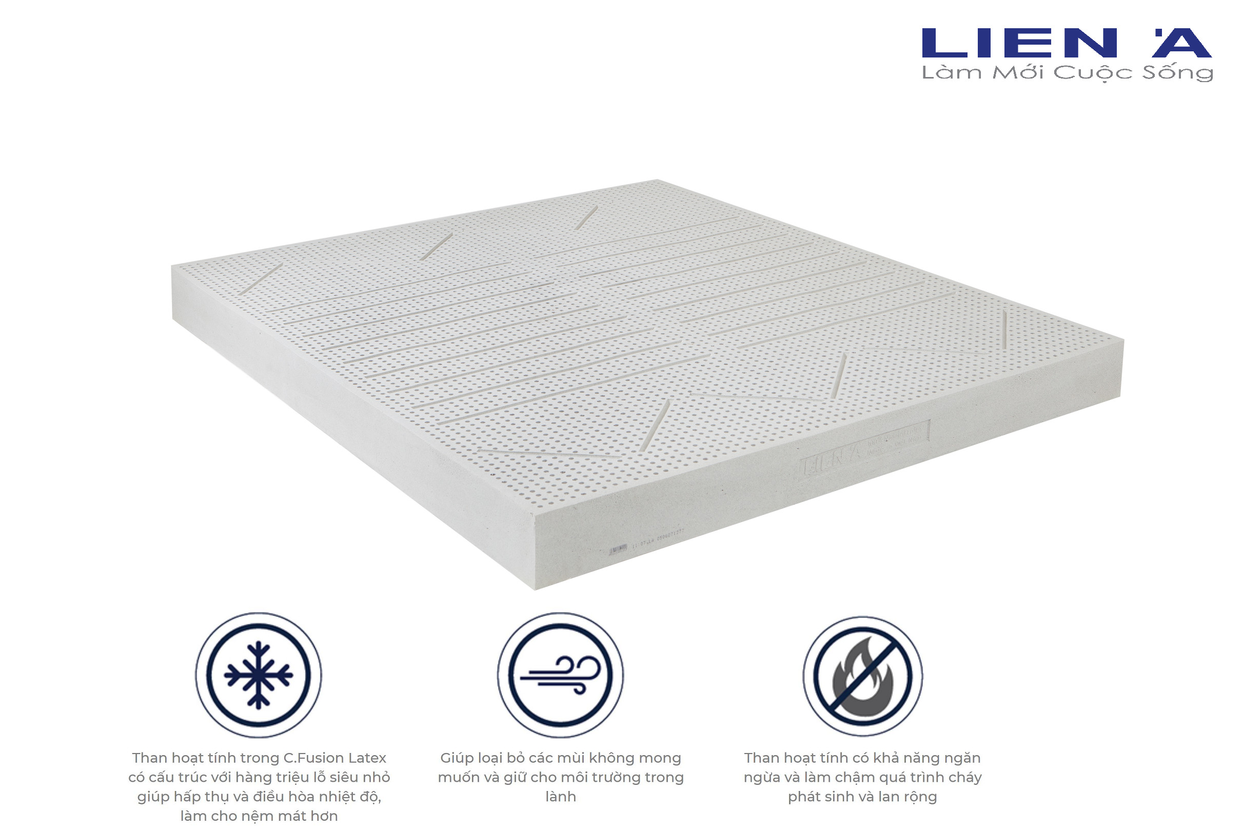 Đệm Cao Su Liên Á Ladome Grey Cao 10cm- Giường Đôi - Cao Su Thiên Nhiên 100