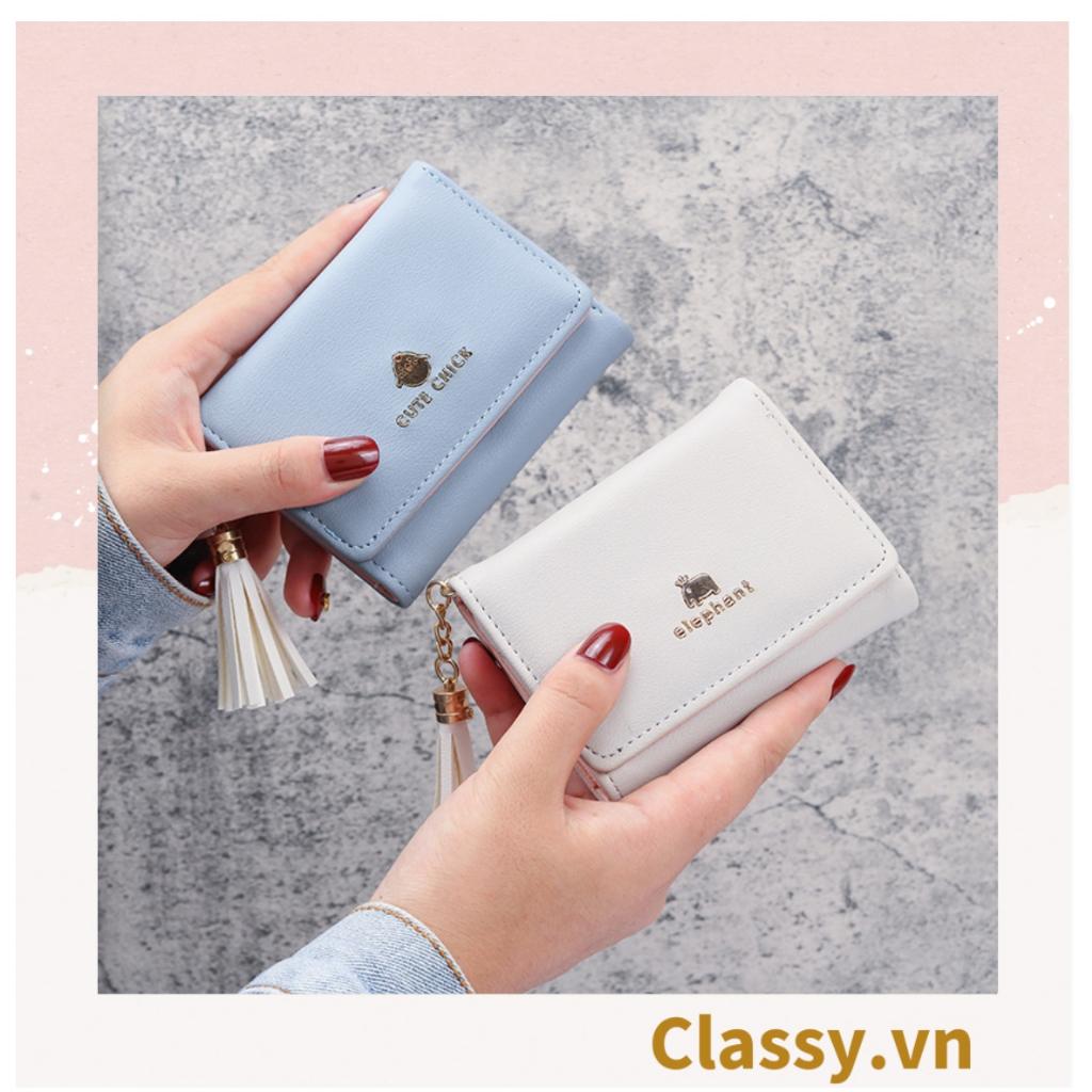 Ví ngắn cầm tay  Classy nữ Classy 10x8x1.5cm, có đính tua rua đựng tiền phong cách hàn quốc dễ thương T1159