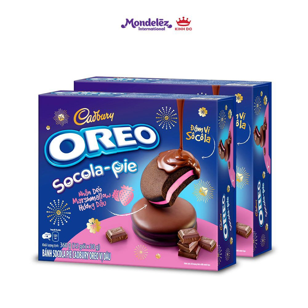 Combo 2 Hộp Bánh OREO Socola Pie vị dâu 2x360g