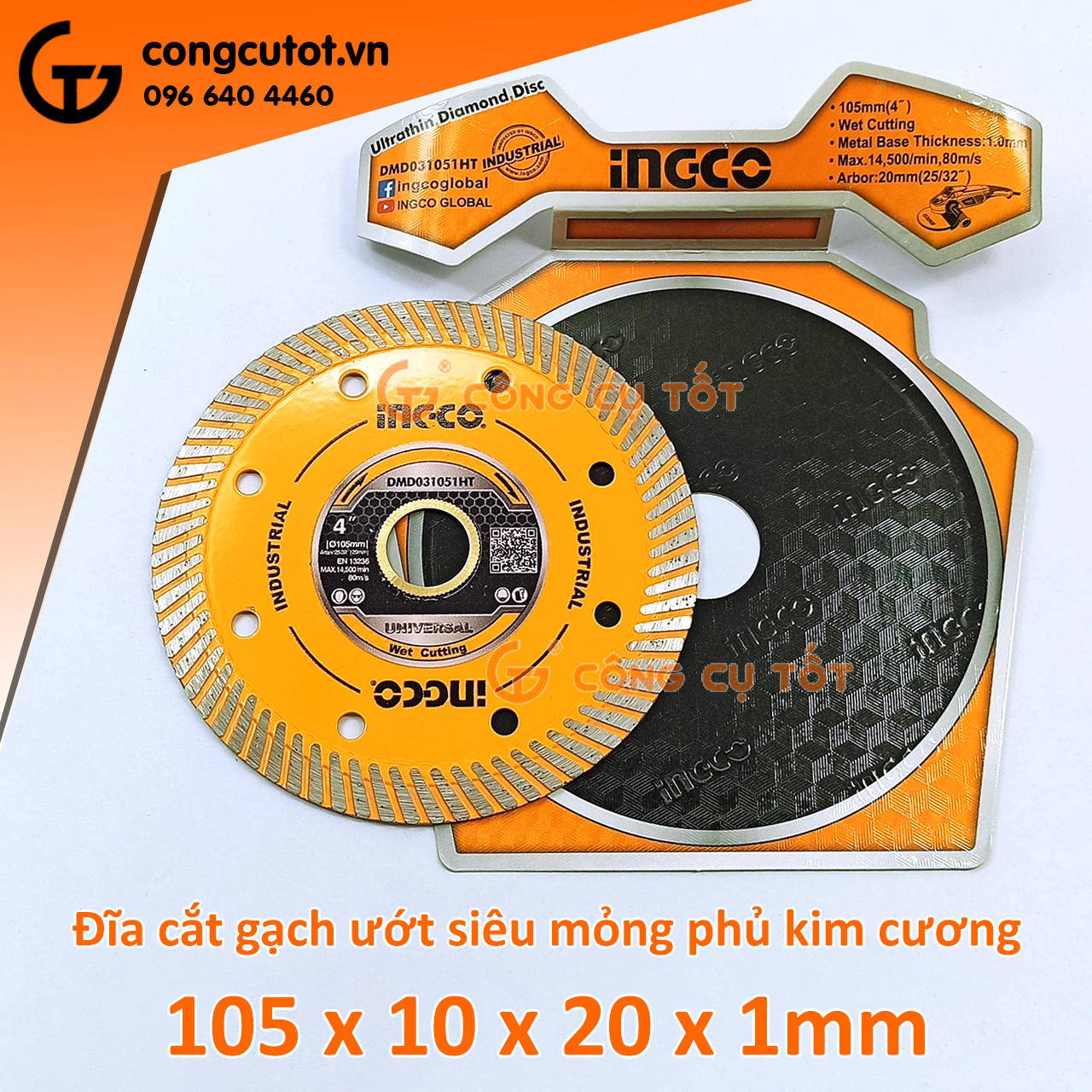 Đĩa cắt gạch ướt công nghiệp siêu mỏng 1ly Ø105mm Ingco DMD031051HT