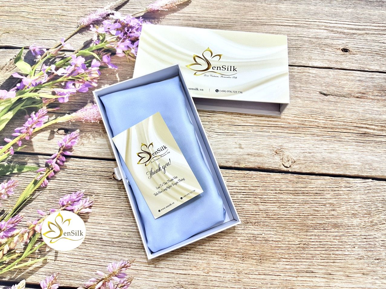 Khăn Lụa Thời Trang SenSilk (Xanh) - Quà Tặng Đối Tác - 100% Silk Gift, Khăn Lụa Tơ Tằm Bảo Lộc, Khăn Lụa Cao Cấp