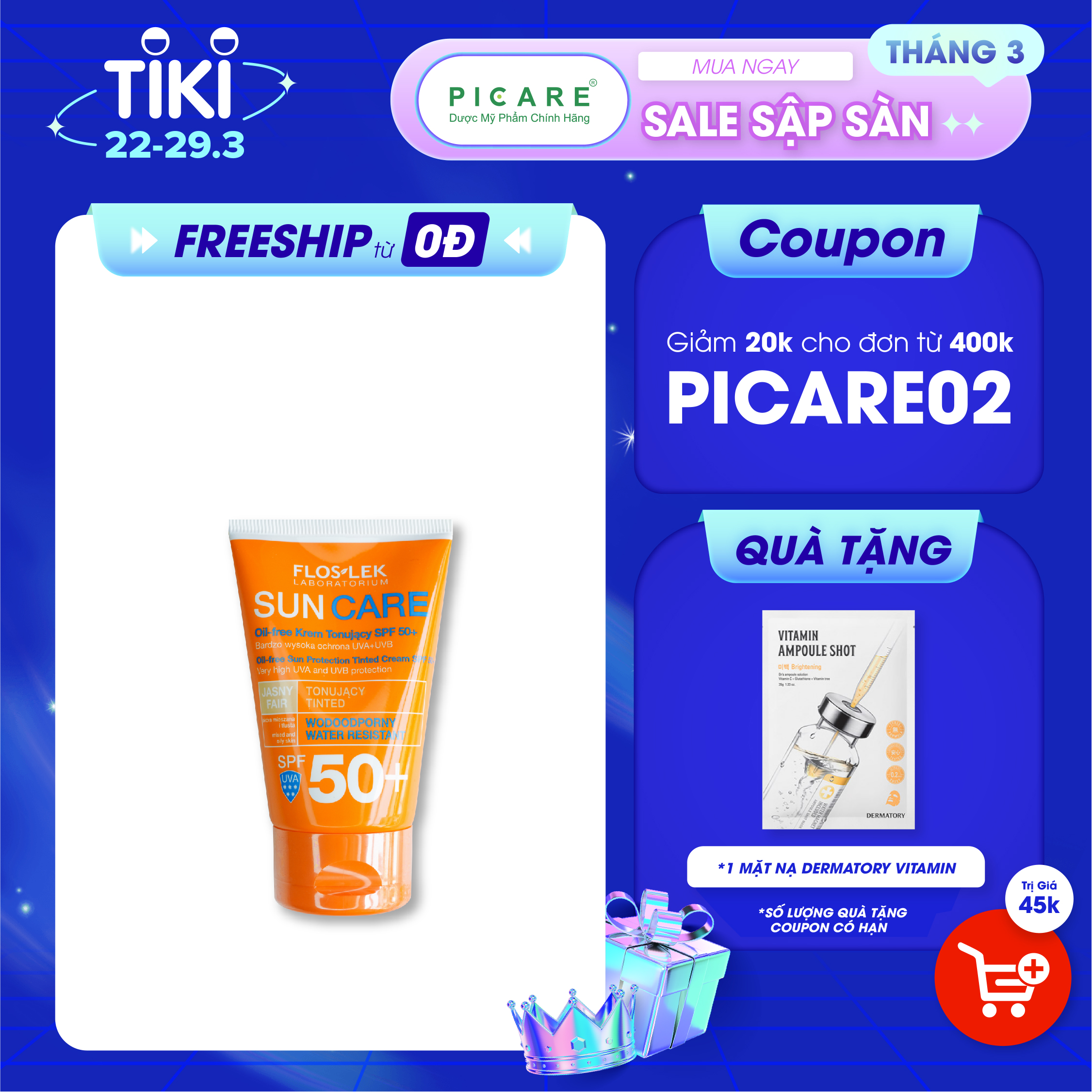 Kem chống nắng Floslek Laboratorium Sun Care Oil Free Sun Protection Tinted Cream SPF50+ 50ml