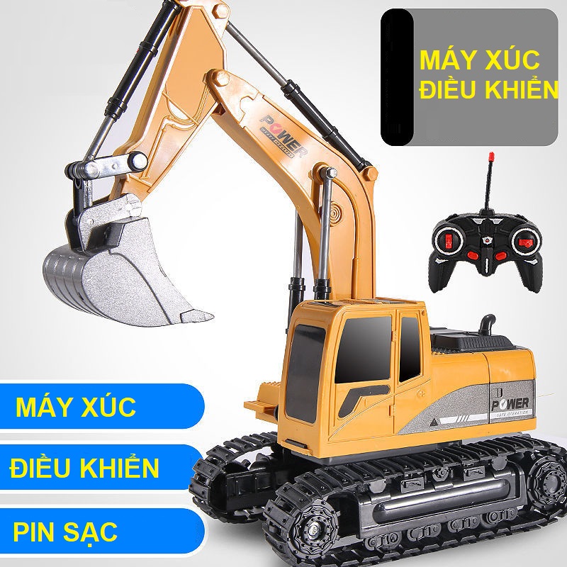 Máy xúc công trình điều khiển từ xa đồ chơi xe pin sạc cho bé múc rèn luyện khéo léo, quà tặng sinh nhật trẻ em