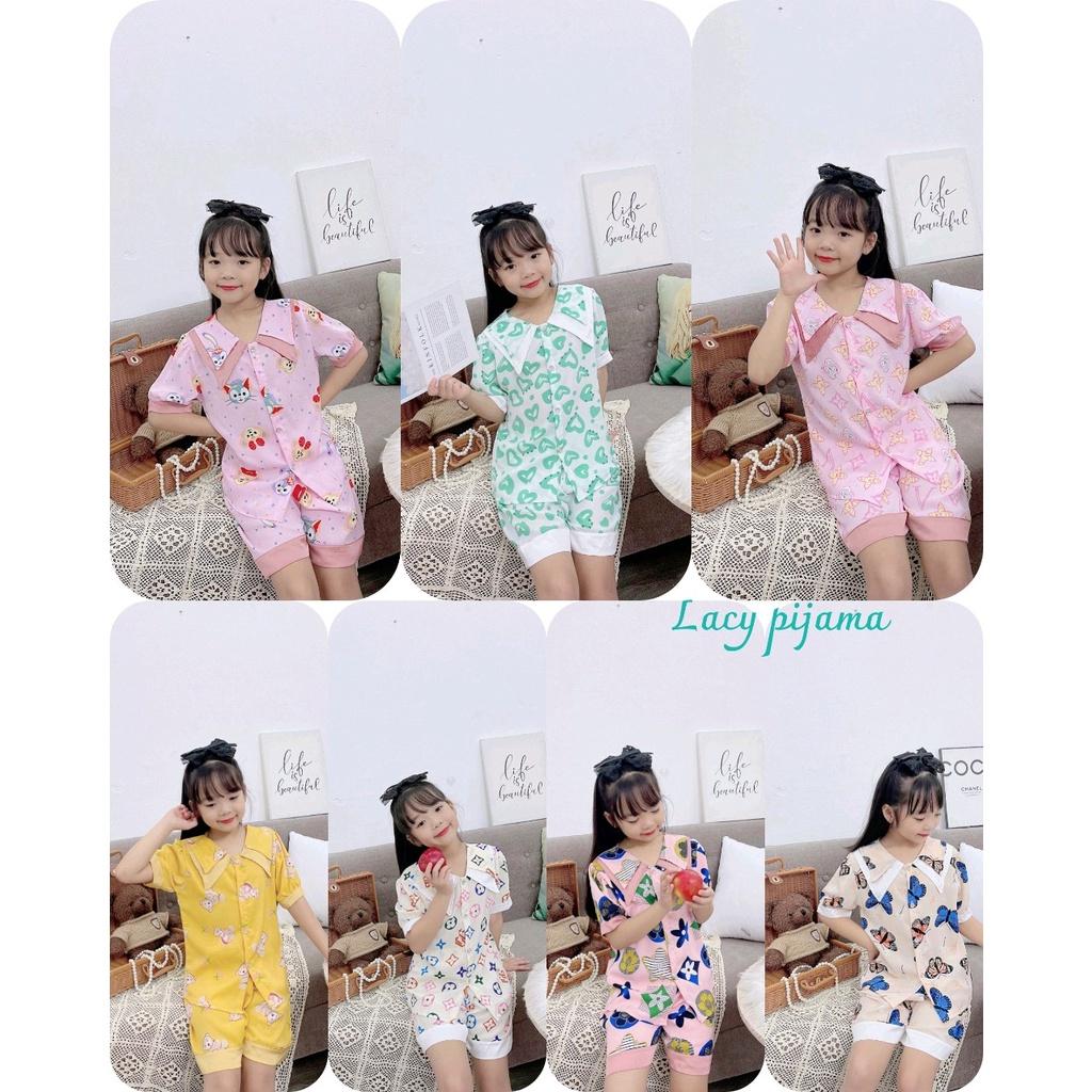 Đồ bộ bé gái, bộ pijama ngắn tay cho bé gái họa tiết đáng yêu size 18-35kg chất lụa mango mềm mát