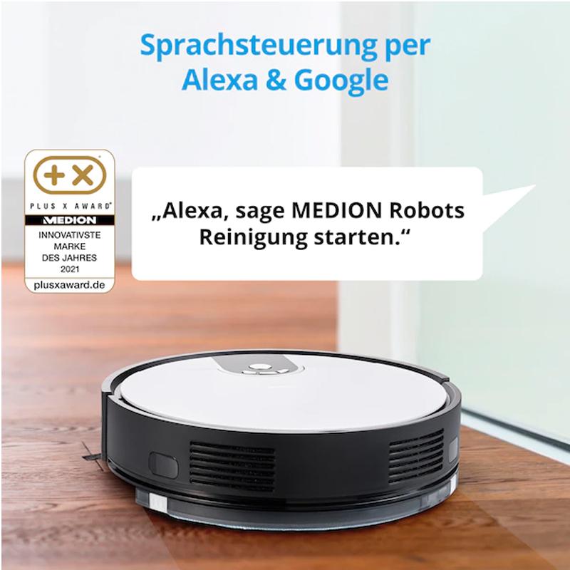 Robot Lau Nhà, Hút Bụi Medion MD20011, Cảm Ứng Chống Va Chạm, Pin Trâu, Điều Khiển Bằng Giọng Nói, Nhập Đức