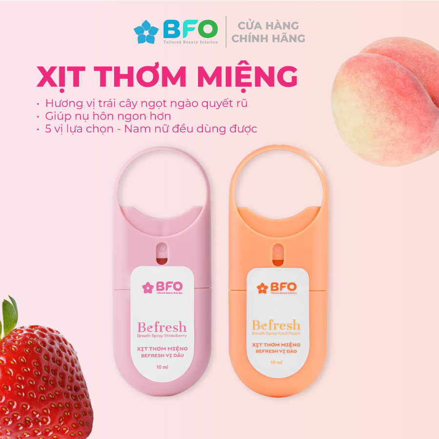 Combo 2 Xịt Thơm Miệng Befresh Cho Hơi Thở Thơm Mát Chỉ Trong 3 Giây Dung Tích 10Ml - Combo Dâu - Đào