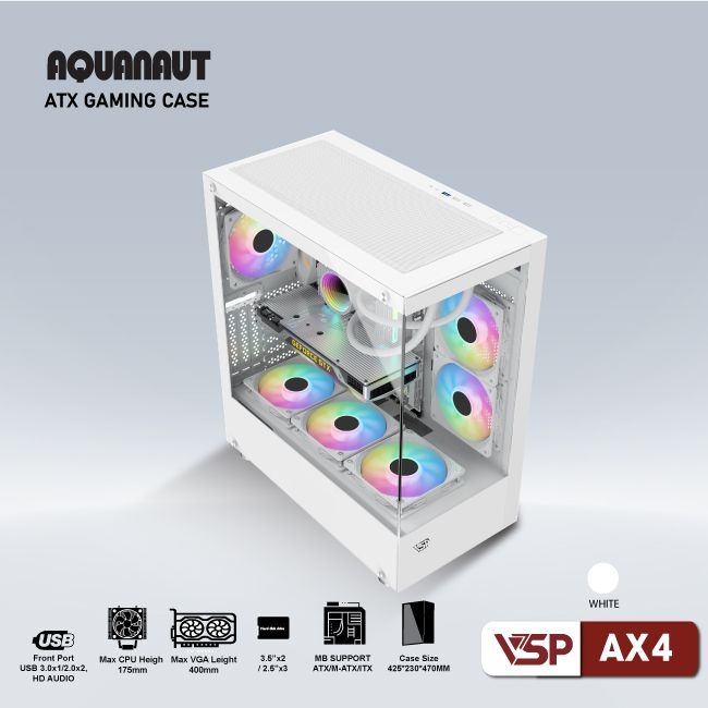 Vỏ Máy Tính Case VSP AX4 Aquanaut ATX Gaming (Black/White) - Hàng Chính Hãng