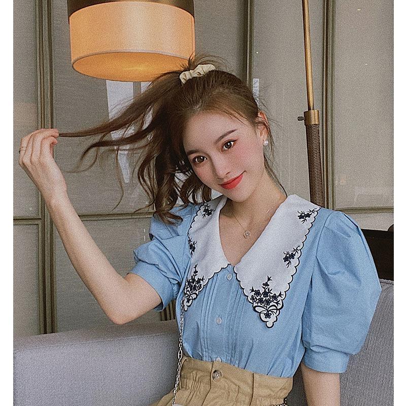 Áo Sơ Mi Đi Chơi LABELLE Xanh Cổ Pháp