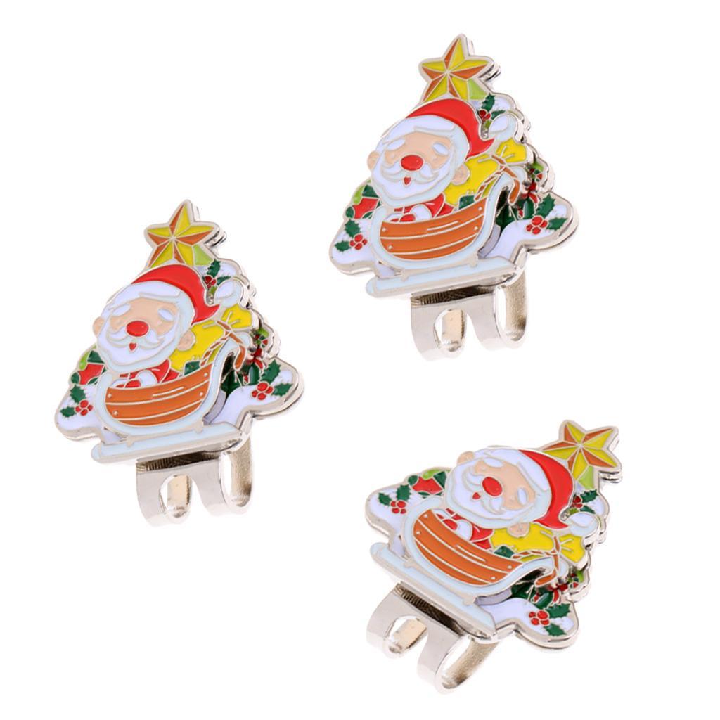 3 Pieces/Set Sturdy Santa Claus Magnetic Golf Ball Marker Clip On Golf Cap Visor Christmas Gift