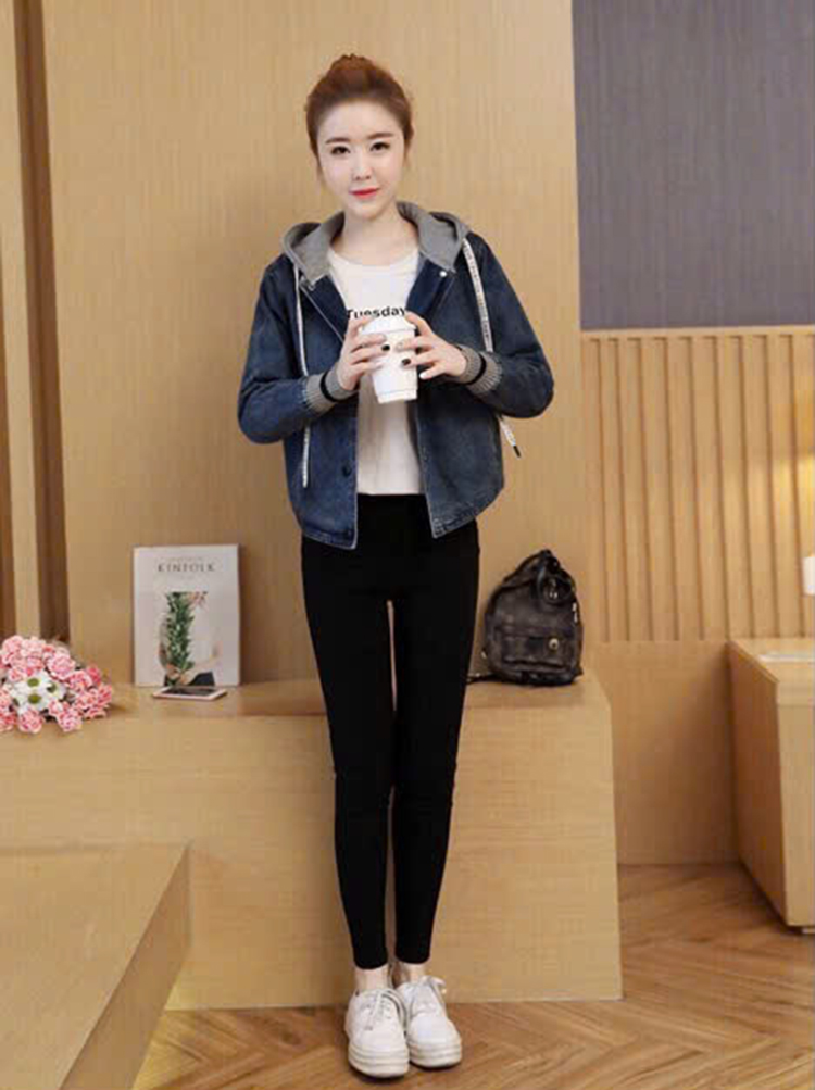 Áo Khoác jean Nữ Thời Trang Nón Trùm, Jean Dày Dặn, Có Nón Nỉ, Tay Phối Bo Thun Size M, L