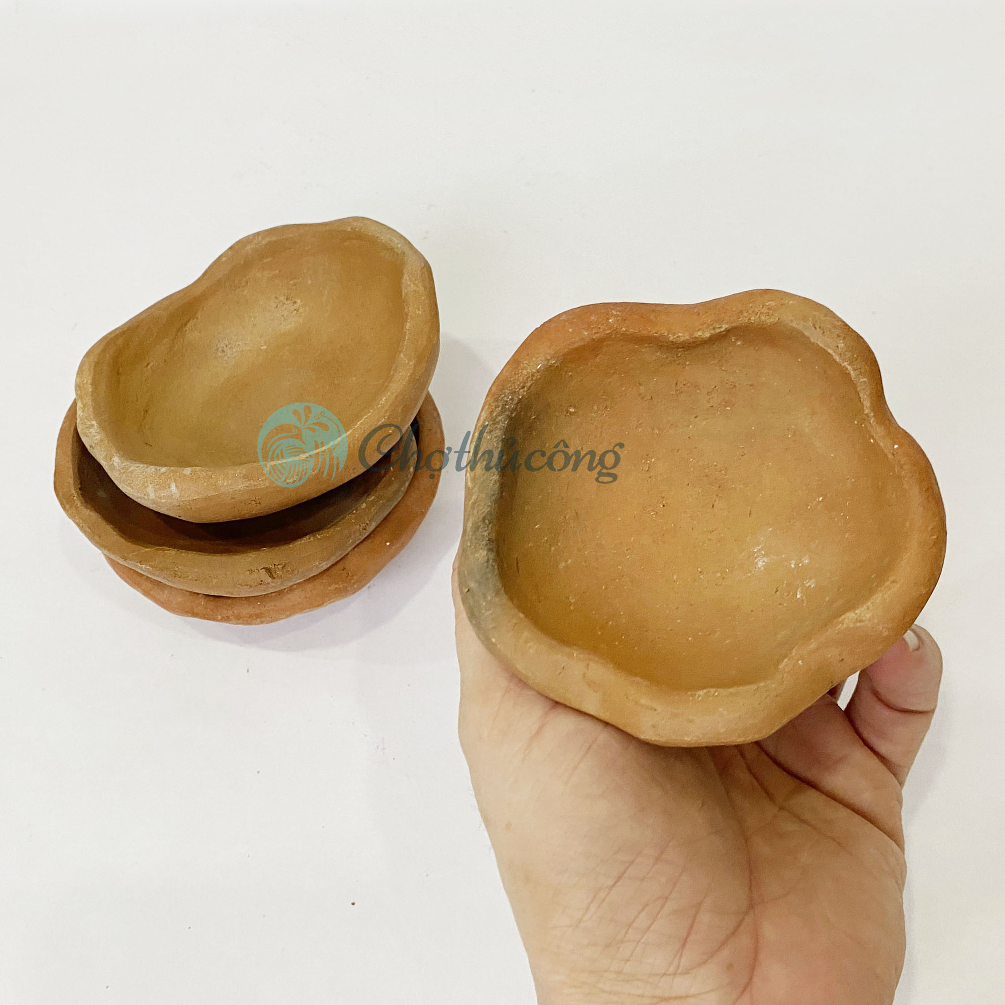 Combo 3 Chén đất nung thủ công Gốm Chăm Bàu Trúc dùng làm đế gác đũa thìa, chén gia vị, kê đũa muỗng vintage