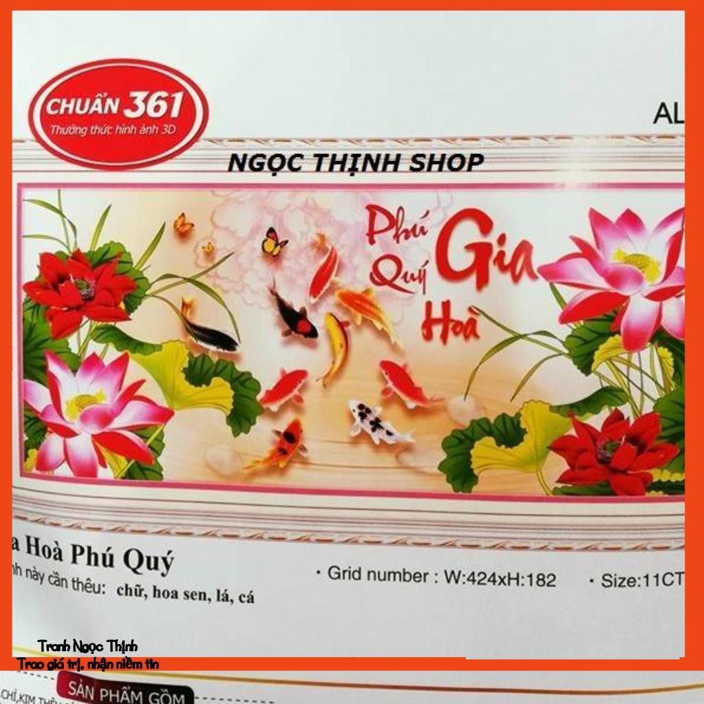 FreeShip 250k Toàn Quốc-Tranh thêu chữ thập cao cấp cá hoa sen Phú Quý Gia Hoà AL53507- KT: 97x41Cm