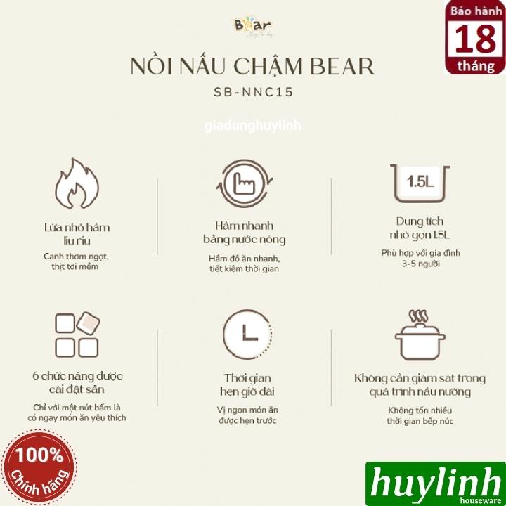 Nồi nấu chậm - nồi tiềm Bear SB-NNC15 - 1.5 lít - tiếng Việt - Hàng chính hãng